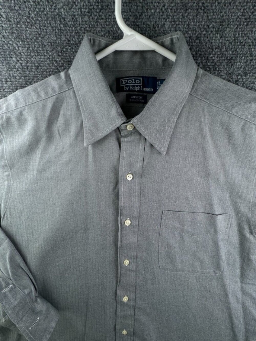 Polo Ralph Lauren Andrew 16 32/33 Menโs Long Sleeve Chevron Gray Cotton Men